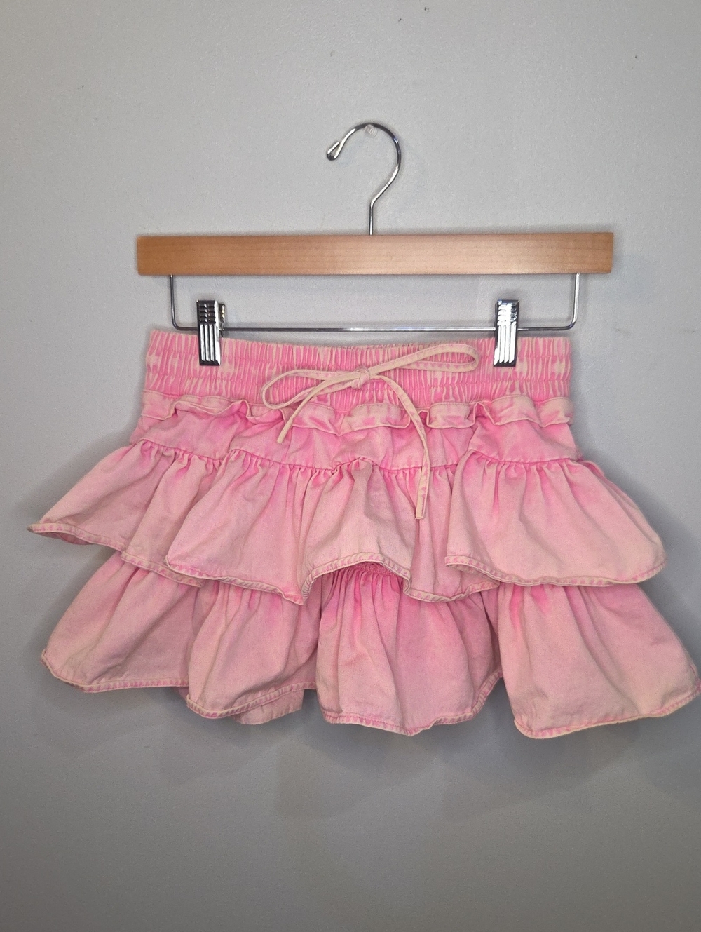 Day+ Moon  Pink Denim Tiered Ruffle Skirt - Size S We Fell In Love
